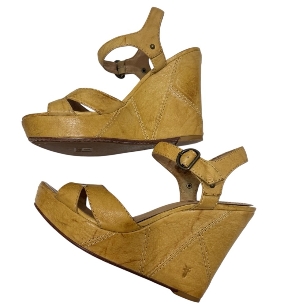 Frye Yellow Leather Corrina Campus Wedge Platform Heel Sandal Size 8.5M